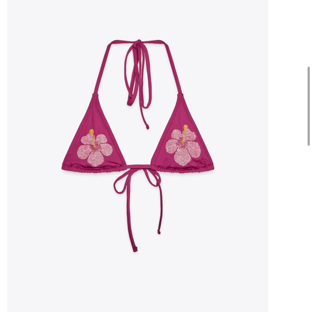 Pink Beaded Floral Bikini Top